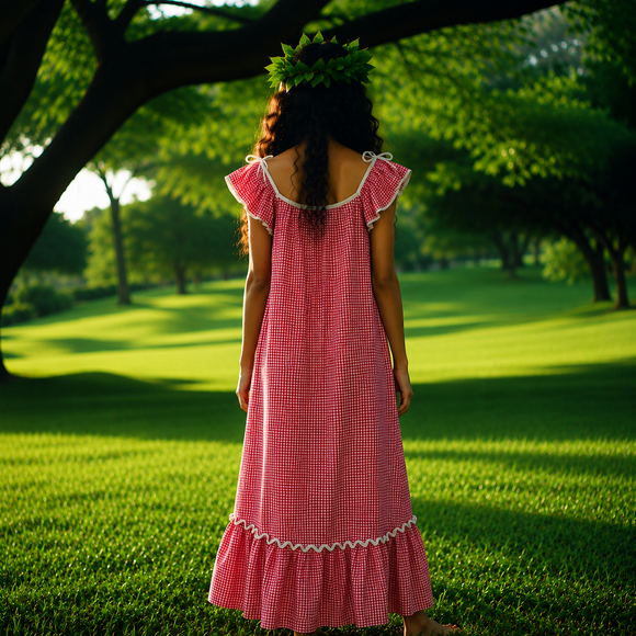 Gingham Hawaiian Muumuu Dress