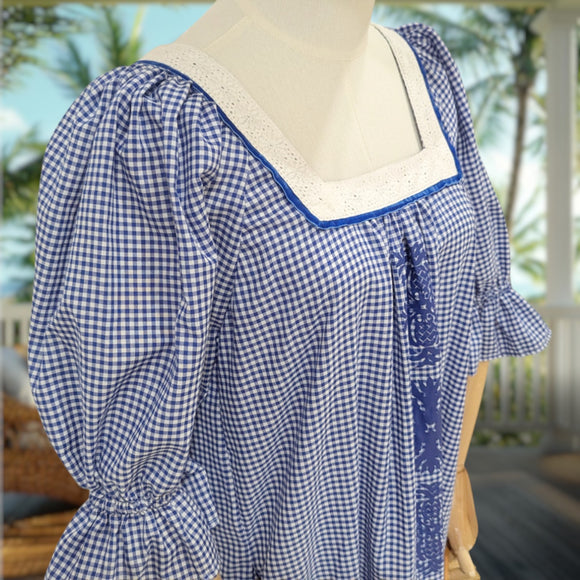Gingham Lace Trim Muumuu Dress
