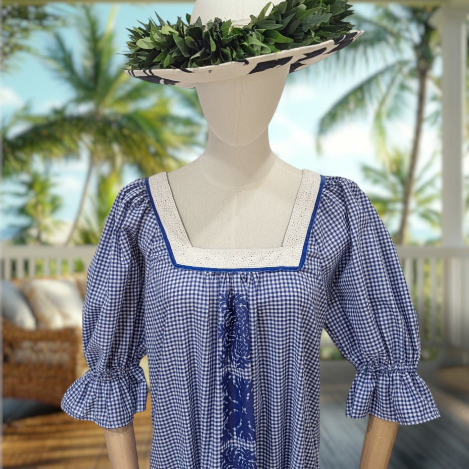 Gingham Lace Trim Muumuu Dress