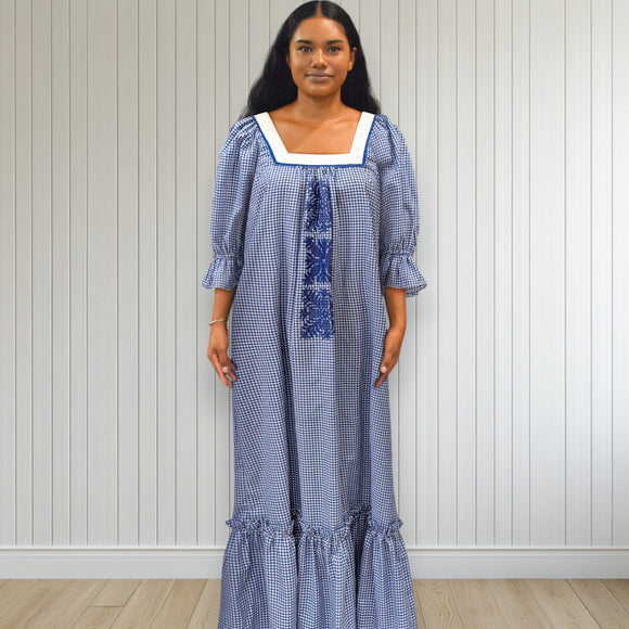 Gingham Lace Trim Muumuu Dress