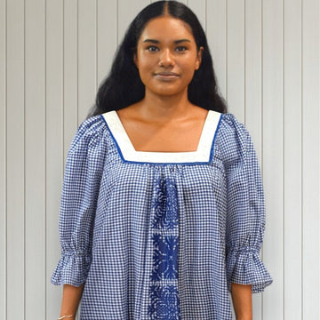 Gingham Lace Trim Muumuu Dress