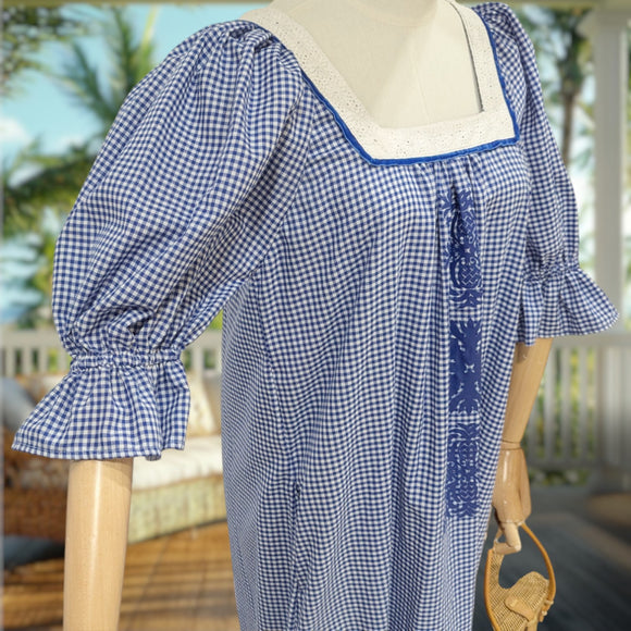 Gingham Lace Trim Muumuu Dress