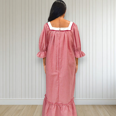 Gingham Lace Trim Muumuu Dress