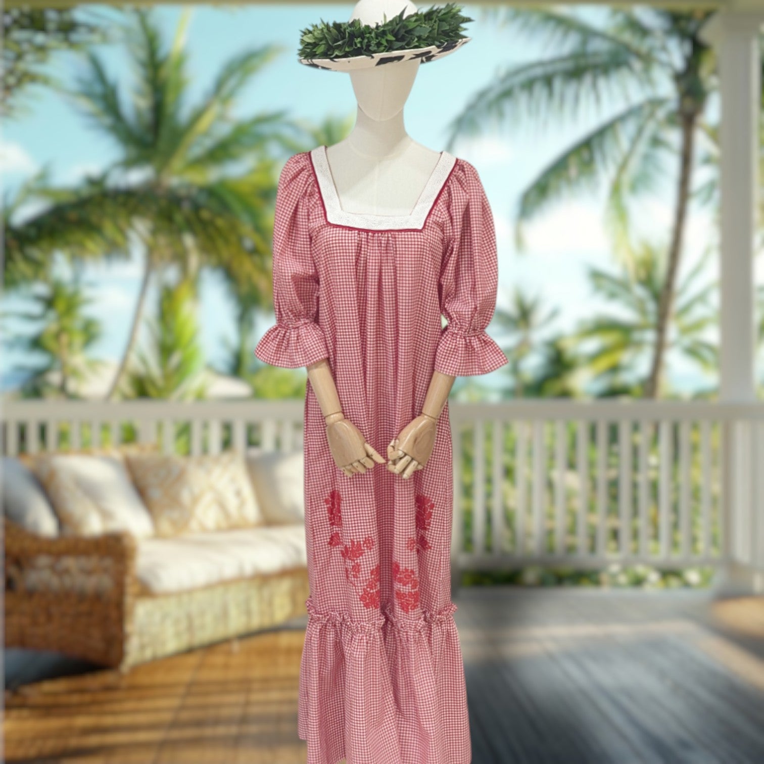 Gingham Lace Trim Muumuu Dress