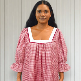 Gingham Lace Trim Muumuu Dress