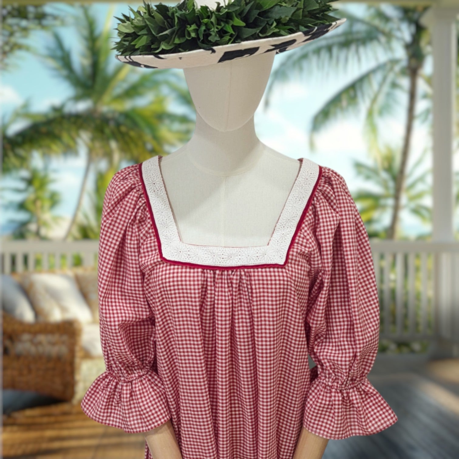 Gingham Lace Trim Muumuu Dress