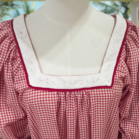 Gingham Lace Trim Muumuu Dress