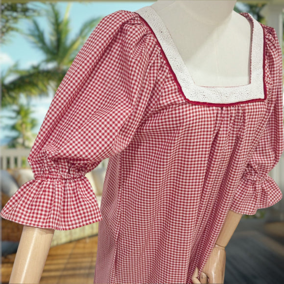 Gingham Lace Trim Muumuu Dress