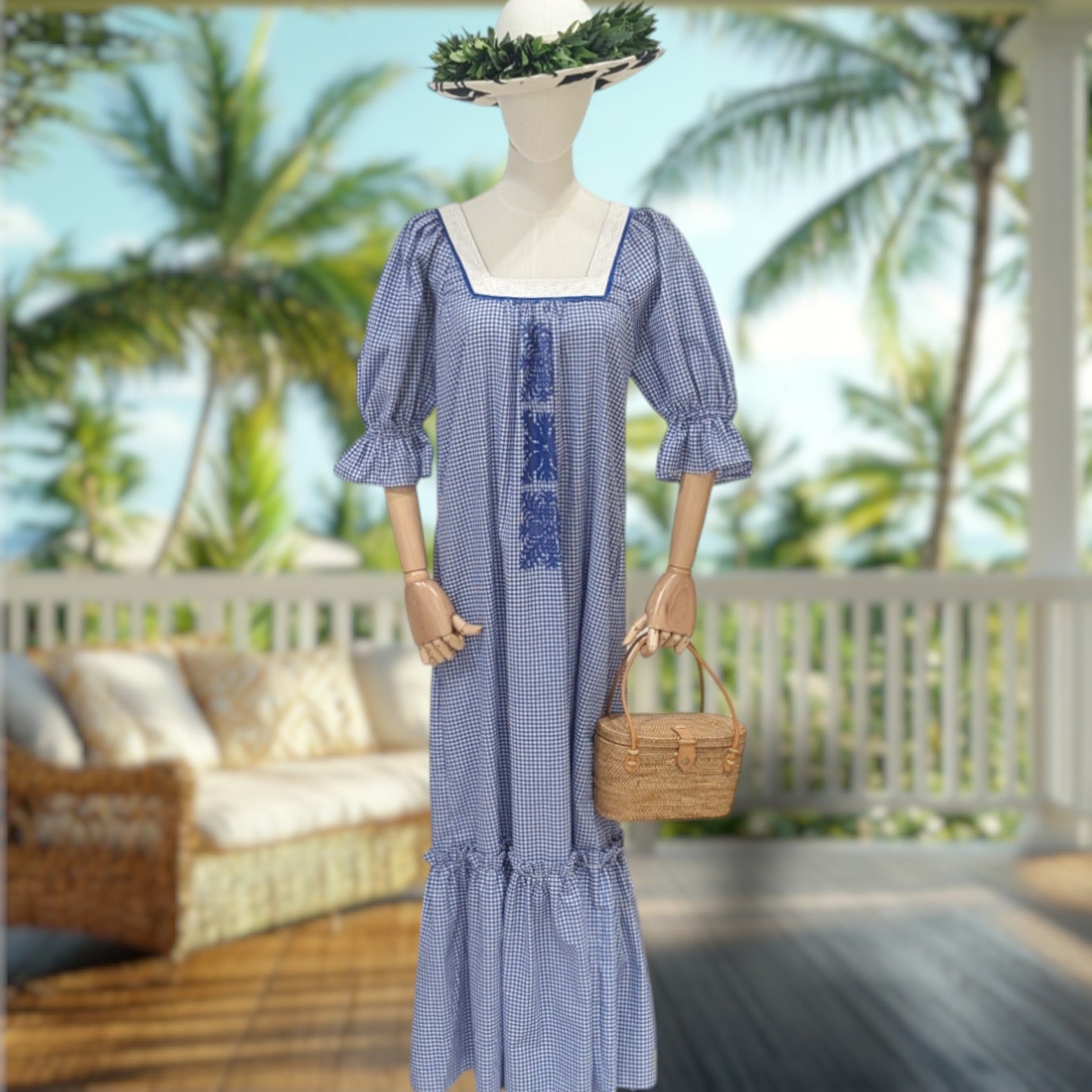 Gingham Lace Trim Muumuu Dress