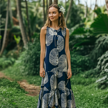 Buy navy Island Grace Tiered Dress in Loulu Print