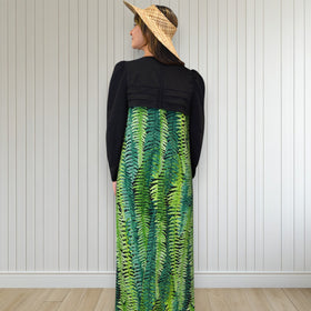 Green Fern Print Black Lace Hawaiian 
Dress