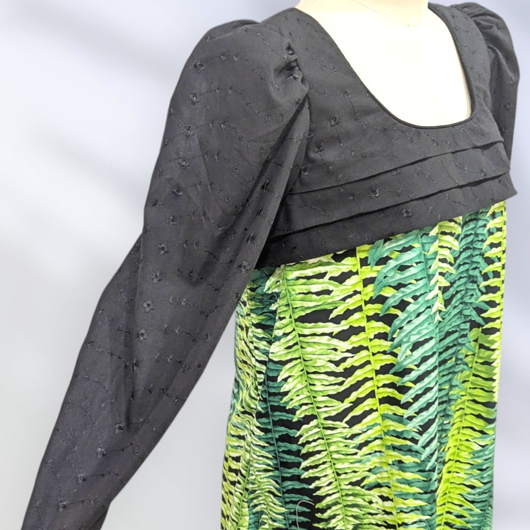 Beautiful Green Fern Print Black Lace Hawaiian Dress 2034 6 Beautiful Green Fern Print Black Lace Hawaiian Dress 2034 6