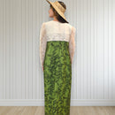 Green Leaf Long Pleated White Lace Hawaiian Dress