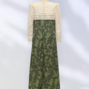 Green Leaf LongPleated White Lace Hawaiian Dress