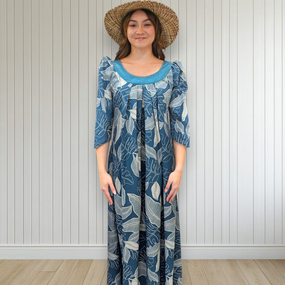 Green Tropical Leaf Muumuu Velvet Yoke