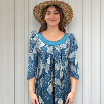 Green Tropical Leaf Muumuu Velvet Yoke