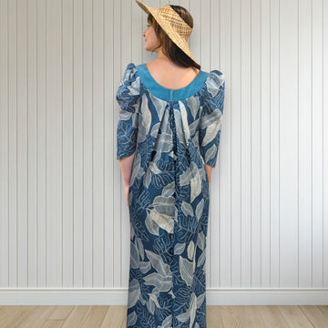 Green Tropical Leaf Muumuu Velvet Yoke