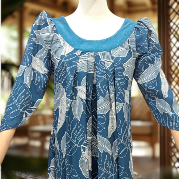 Green Tropical Leaf Muumuu Velvet Yoke