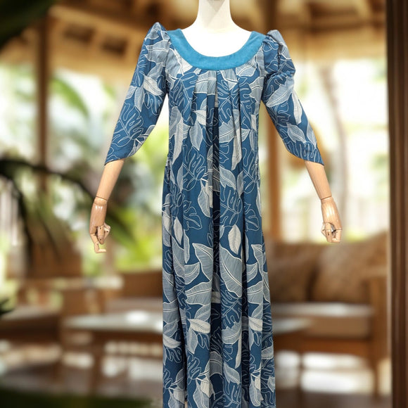 Green Tropical Leaf Muumuu Velvet Yoke