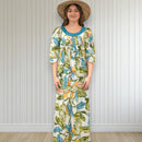 Green Velvet Hawaiian Leaf Muumuu Dress