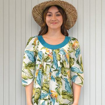 Green Velvet Hawaiian Leaf Muumuu Dress