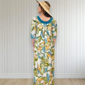 Green Velvet Hawaiian Leaf Muumuu Dress