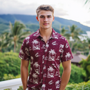 Hatch Pattern Palm Tree and Boat Hawaiian Shirt