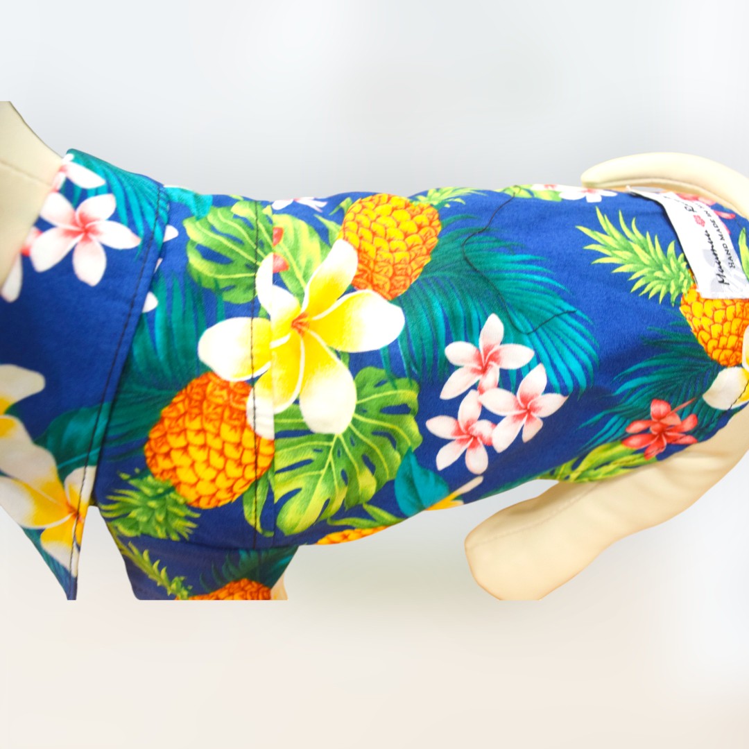 HawaiianDogShirtsPineapple_Plumeria-Blue