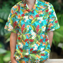 Hawaiian Flower Print Aloha Shirts - Light Blue