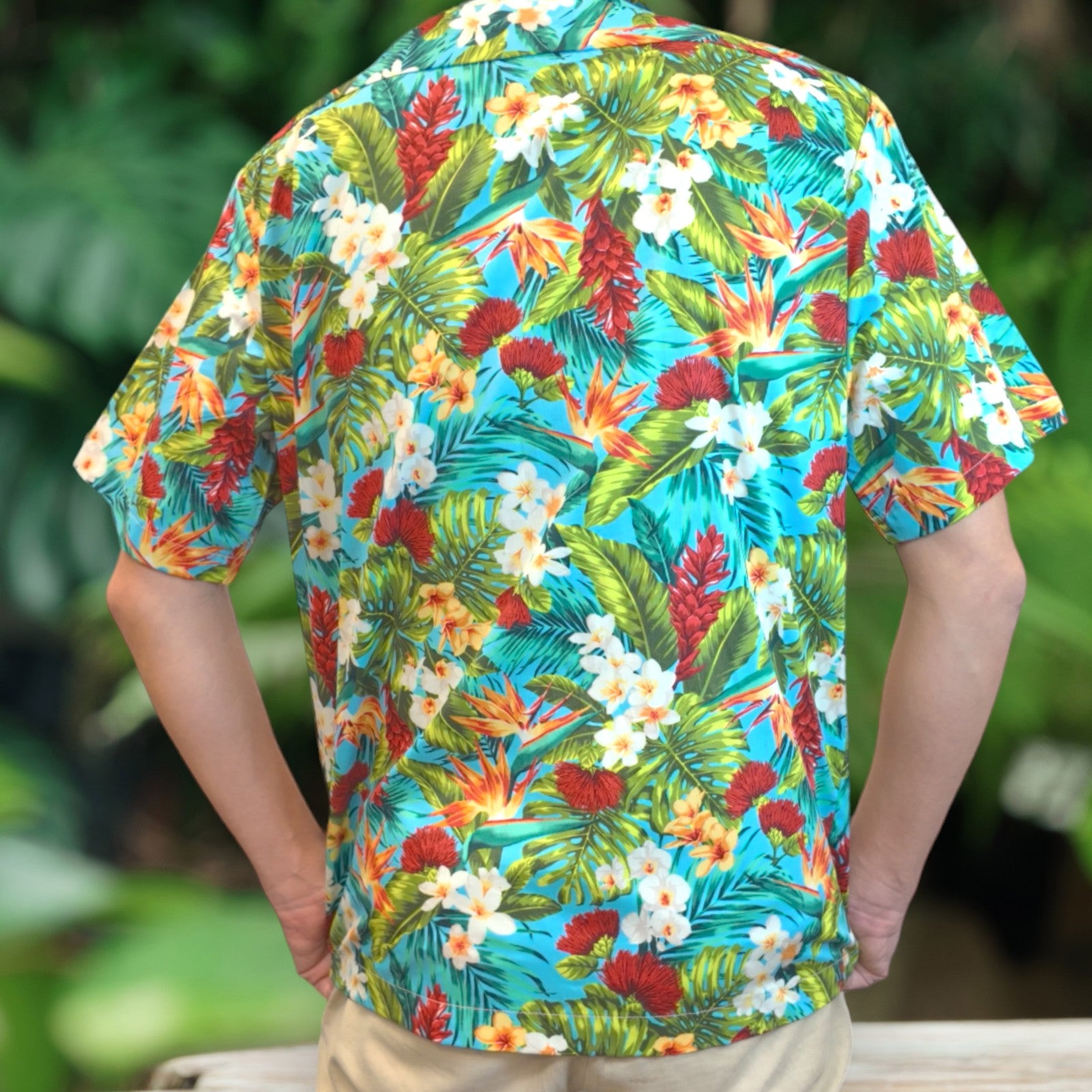 Hawaiian Flower Print Aloha Shirts - Light Blue - 0