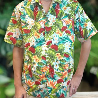 Hawaiian Flower Print Aloha Shirts - White