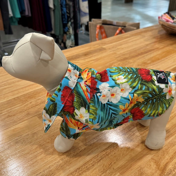 Hawaiian Flower Print Dog Shirts / Light Blue［Dog and owner Hawaii shirts］Ohia Flower