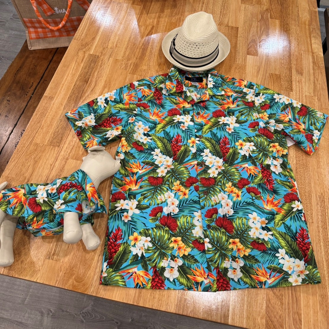 Hawaiian Flower Print Dog Shirts / Light Blue［Dog and owner hawaii shirts］