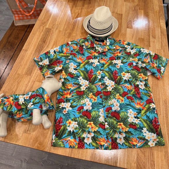 Hawaiian Flower Print Dog Shirts / Light Blue［Dog and owner Hawaii shirts］Ohia Flower