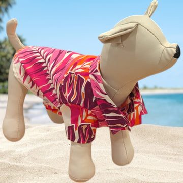 Hawaiian Dog Shirts Palm Leaves Pink Orange
