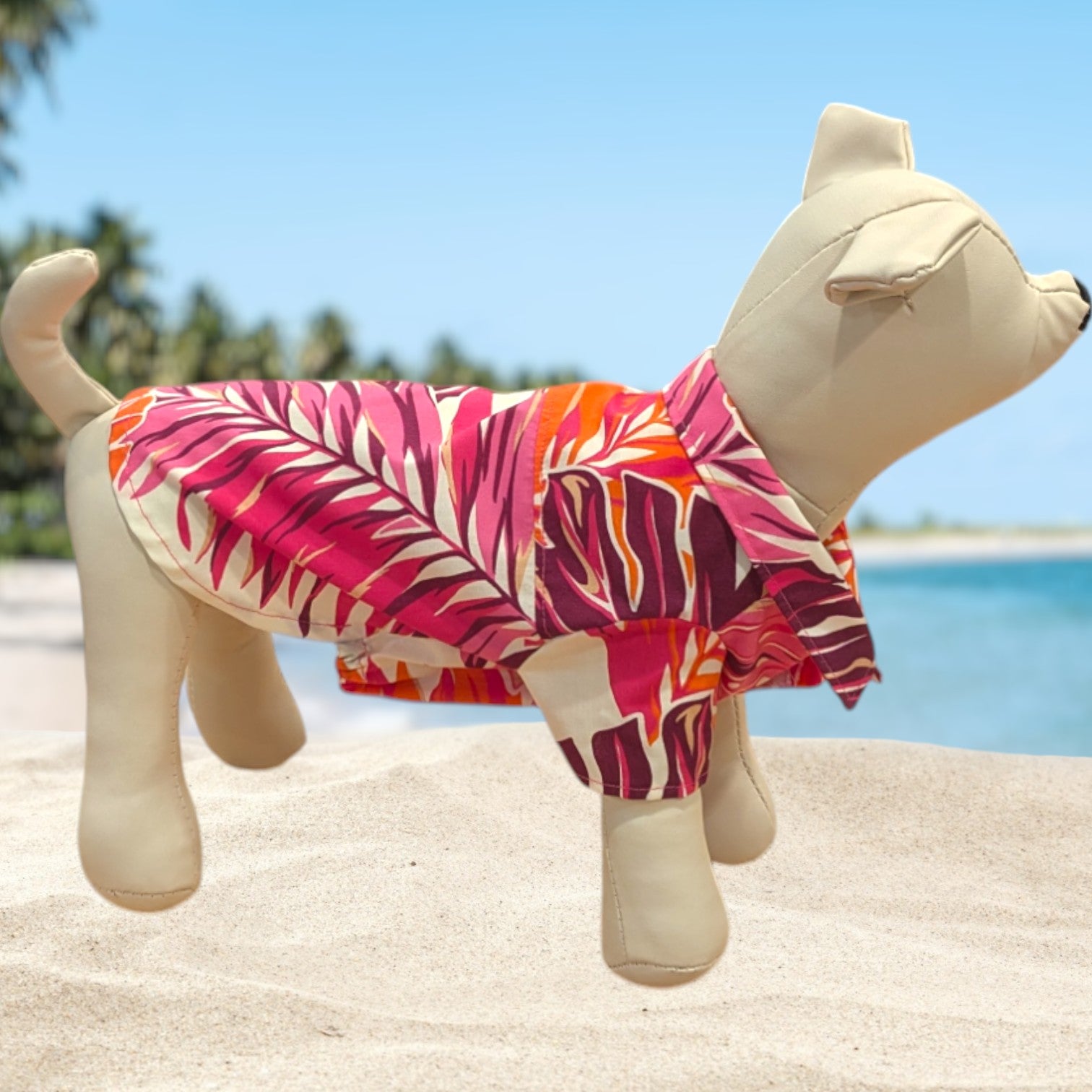 Hawaiian Dog Shirts Palm Leaves Pink Orange