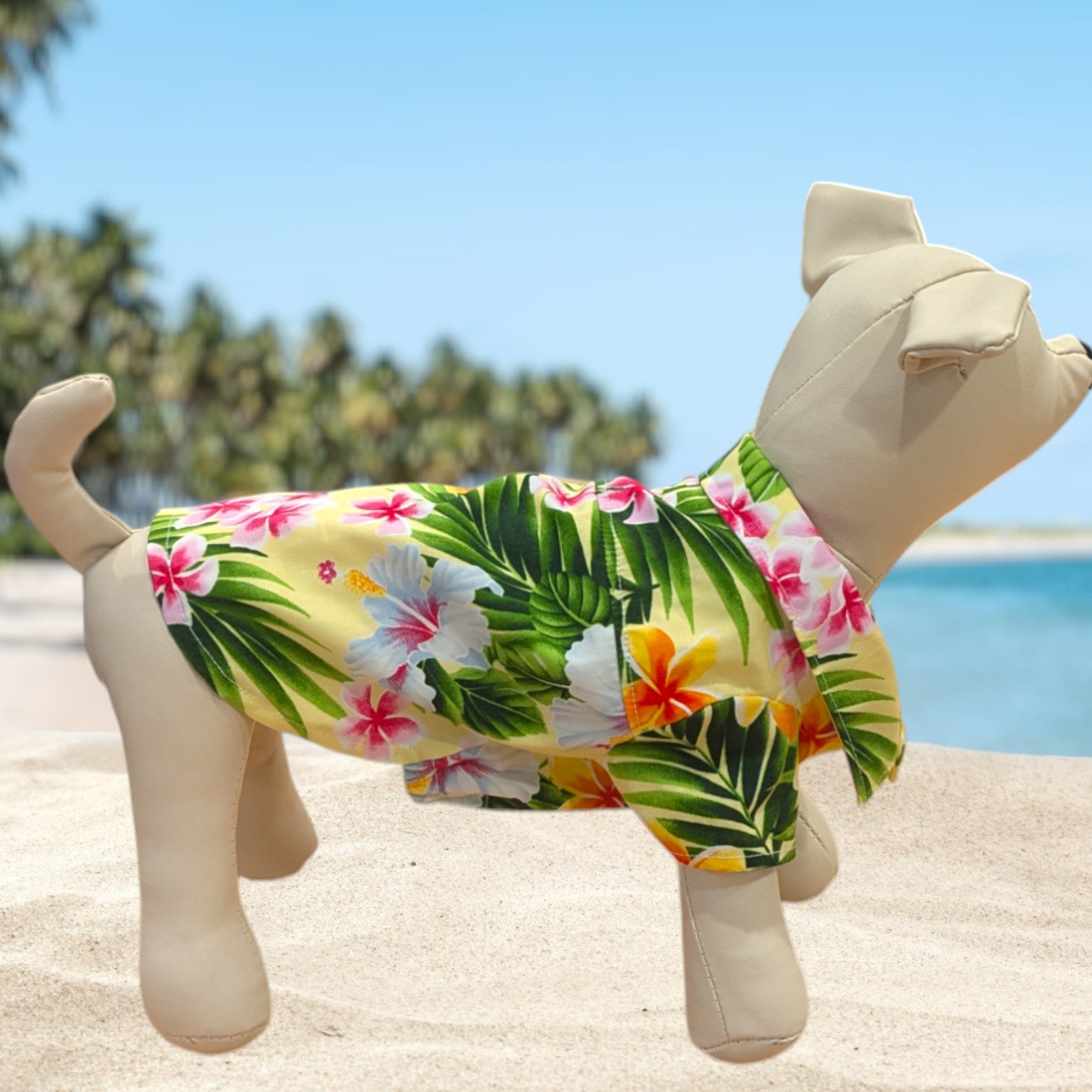 Hawaiian Dog Shirts Plumeria Hibiscus Yellow