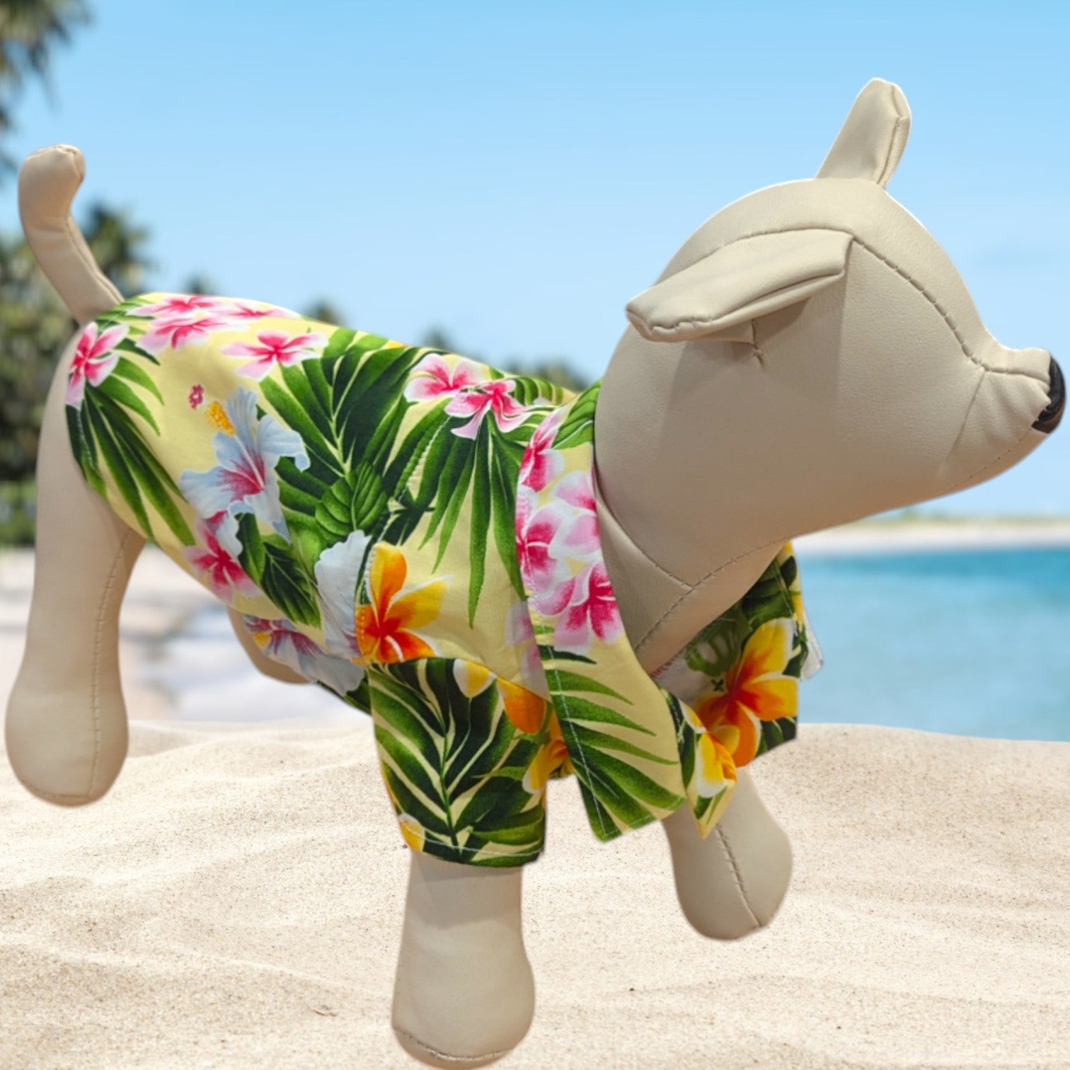 Hawaiian Dog Shirts Plumeria Hibiscus Yellow