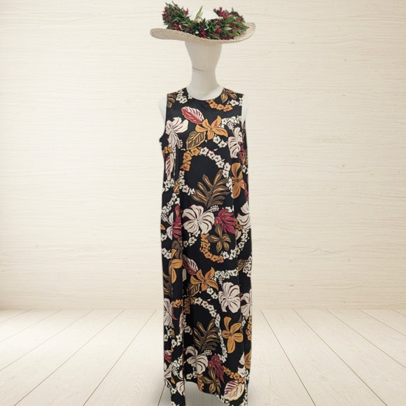 Hawaiian Floral Lei Resort Dress Black