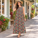 Hawaiian Tropical Hibiscus & Monstera 2-Way Neck A-Line Dress – Navy-1