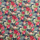 Hawaiian Tropical Hibiscus & Monstera 2-Way Neck A-Line Dress – Navy-6