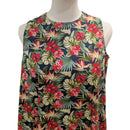 Hawaiian Tropical Hibiscus & Monstera 2-Way Neck A-Line Dress – Navy-4