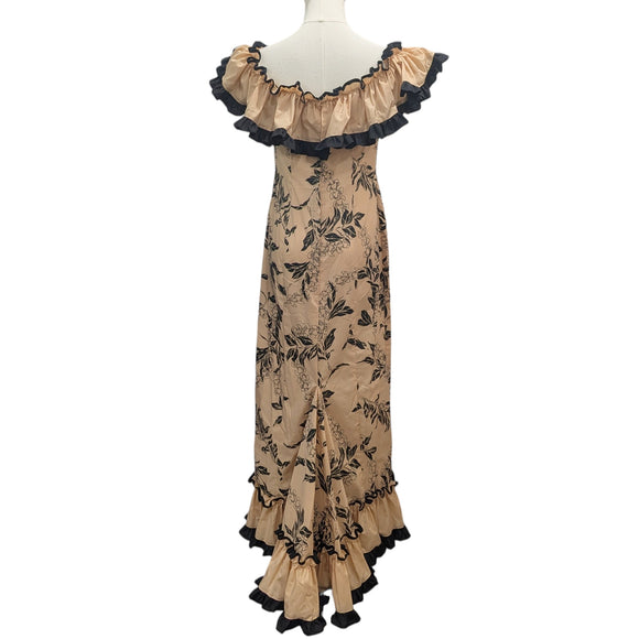 Traditional Hawaiian Holomuʻu – Elegant Flower Lei Print Mermaid Line Dress with Train | Made in Hawaii