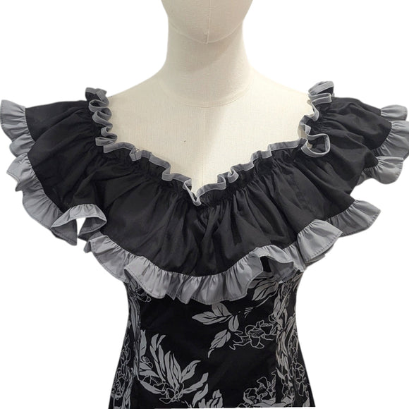 Traditional Hawaiian Holomuʻu – Elegant Flower Lei Print Mermaid Line Dress with Train | Made in Hawaii