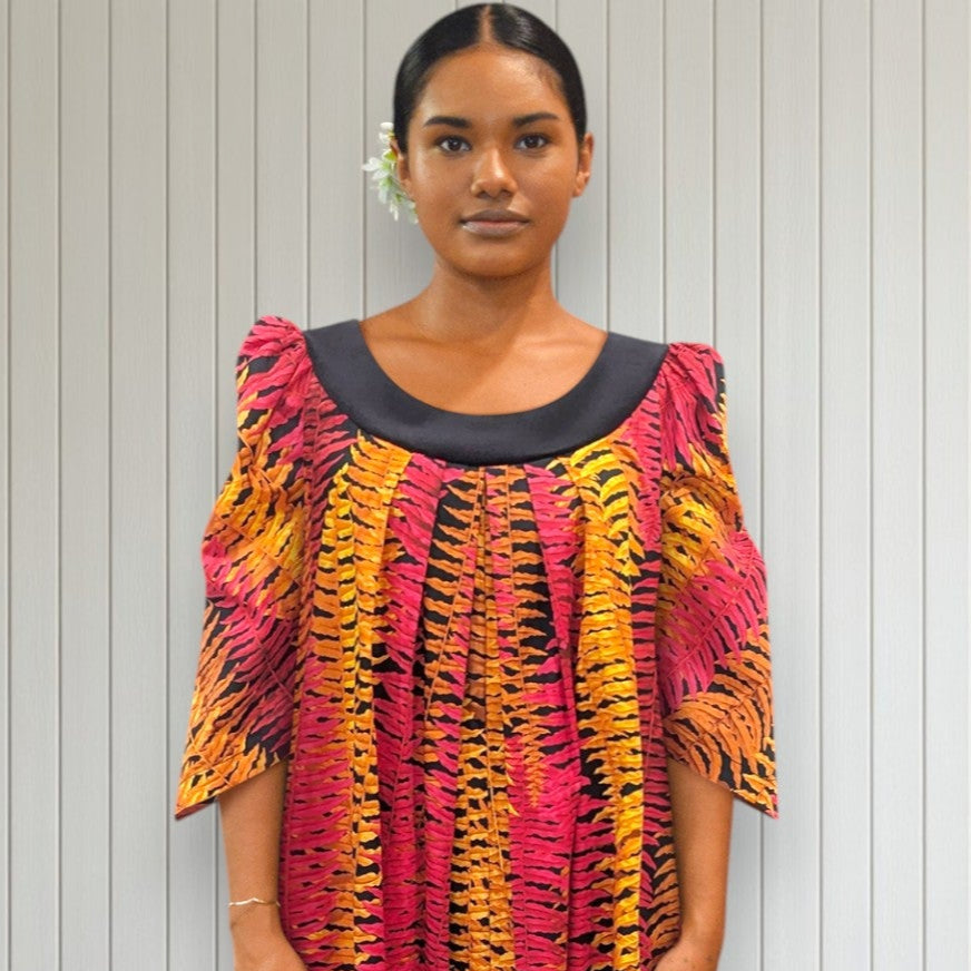 Hawaiian Leaf Orange Muumuu Dress