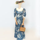 Hawaiian Long Flare Dress Navy Leaf