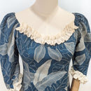 Hawaiian Long Flare Dress Navy Leaf