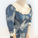 Hawaiian Long Flare Dress Navy Leaf