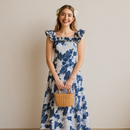 Hawaiian Muumuu Dress Cream Blue Hibiscus