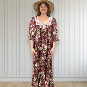 Hawaiian Muumuu Dress in Dark Red
